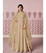 Beige diamond work silk semi stitch A line gowns