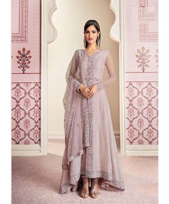 Light Purple diamond work silk semi stitch A line gowns 1