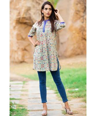 Cotton Hand Block Print Sea Green & Pink kurta 1