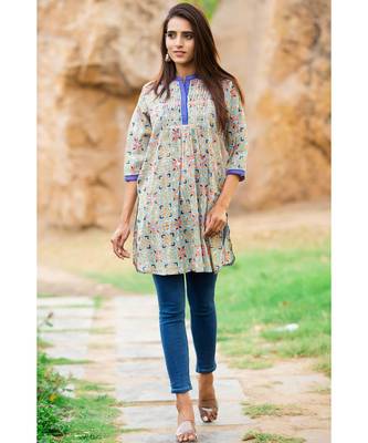 Cotton Hand Block Print Sea Green & Pink kurta 2