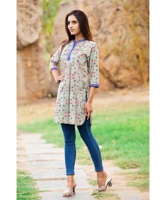 Cotton Hand Block Print Sea Green & Pink kurta 3