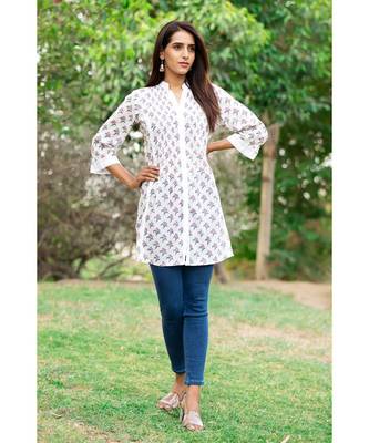 Cotton Hand Block Print White & Pink Kurta 3