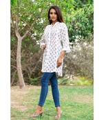 Cotton Hand Block Print White & Pink Kurta