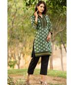 Cotton Hand Block Print Green & Black kurta