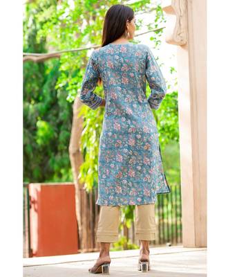 Cotton Hand Block Print Blue & Pink Kurta 2