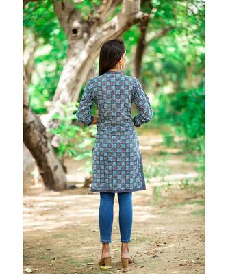 Cotton Hand Block Print Blue & Red Kurta 2