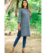 Cotton Hand Block Print Blue & Red Kurta