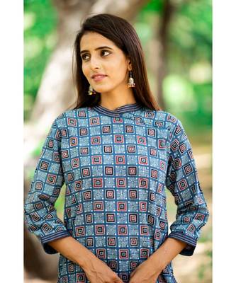 Cotton Hand Block Print Blue & Red Kurta 5