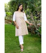 Cotton Hand Block Print White & Red Kurta