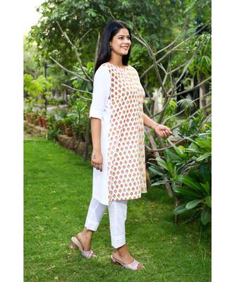 Cotton Hand Block Print White & Red Kurta 3