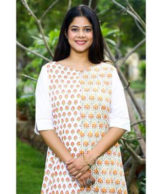 Cotton Hand Block Print White & Red Kurta 4