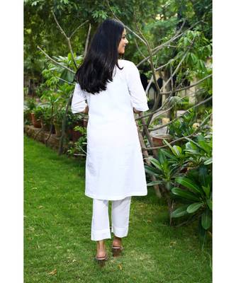 Cotton Hand Block Print White & Red Kurta 5
