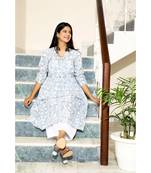 Cotton Hand Block Print White & Blue Kurta