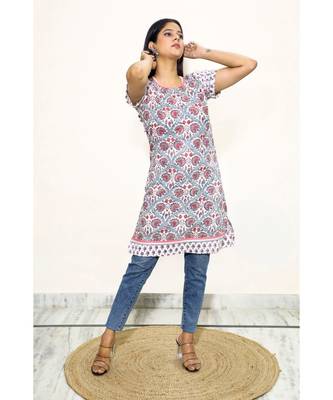 Cotton Hand Block Print White & white Kurta 1