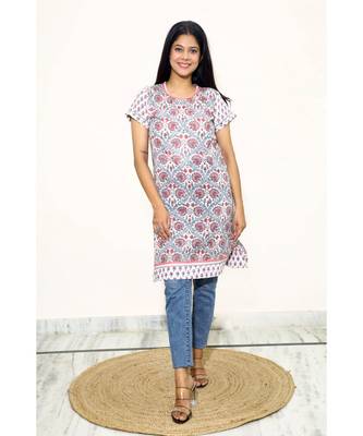 Cotton Hand Block Print White & white Kurta 2