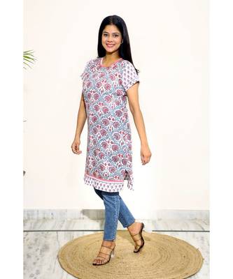 Cotton Hand Block Print White & white Kurta 3
