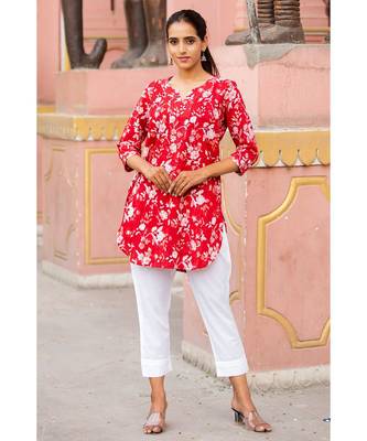 Cotton Hand Block Print Red & White Kurta 1