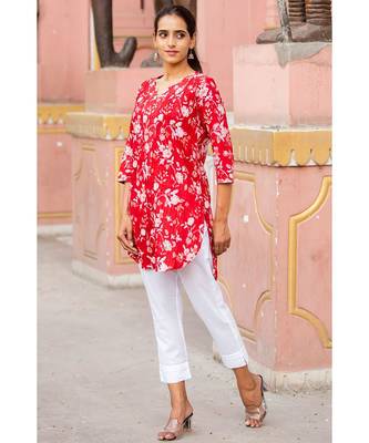 Cotton Hand Block Print Red & White Kurta 2