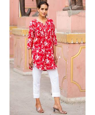 Cotton Hand Block Print Red & White Kurta 3