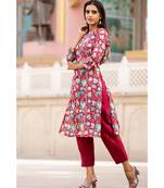 Cotton Hand Block Print Red & Blue Kurta