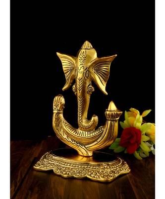 Vintage Gulley White Metal Oxidized Modern Ganesha Decorative Item Golden, Medium 1