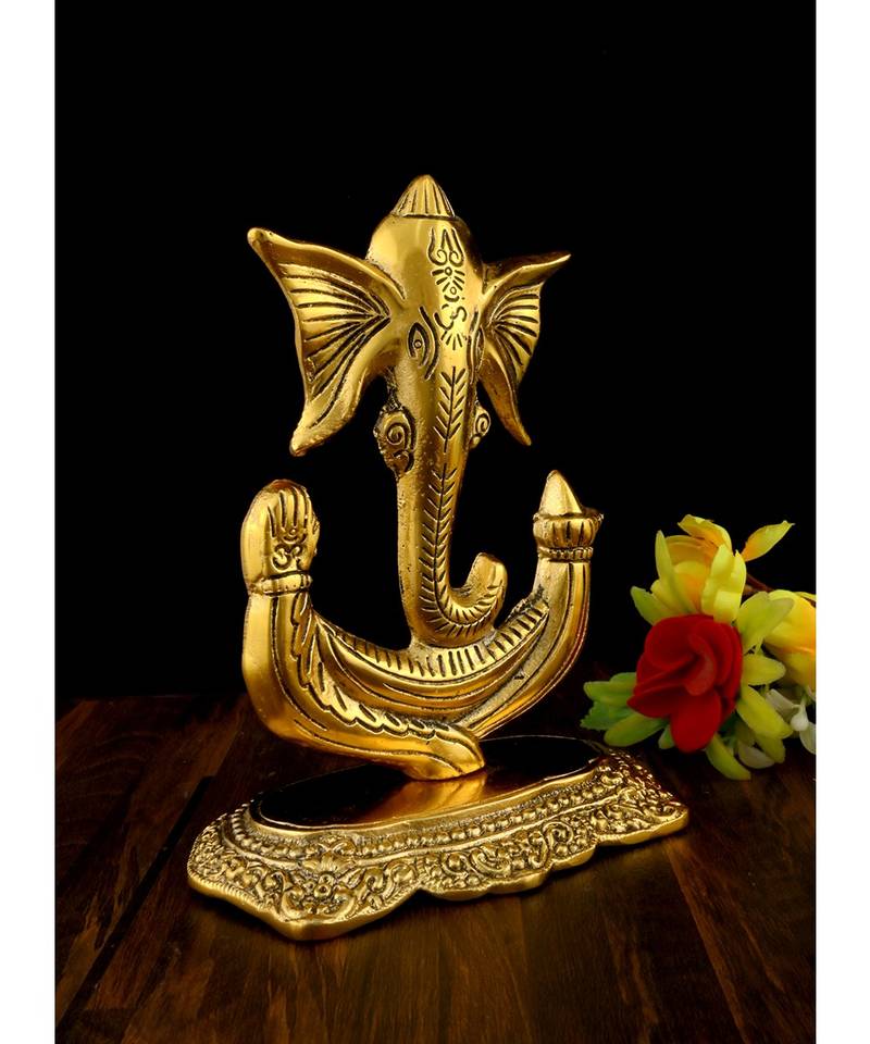 Vintage Gulley White Metal Oxidized Modern Ganesha Decorative Item Golden, Medium