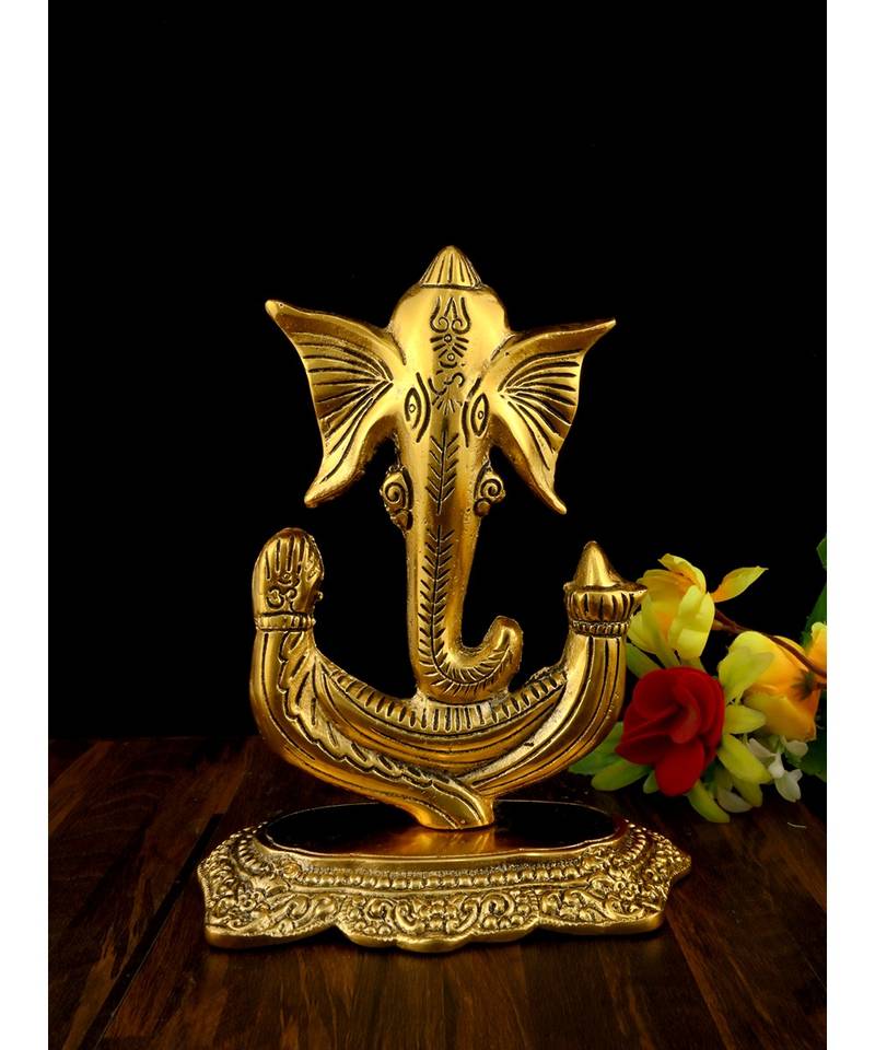 Vintage Gulley White Metal Oxidized Modern Ganesha Decorative Item Golden, Medium