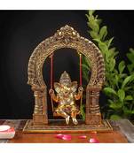 Vintage Gulley White Metal Golden Oxidized Ganesha on Swing Decorative Diwali Home Decoration & Gift Item I Ganpati