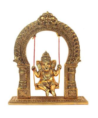 Vintage Gulley White Metal Golden Oxidized Ganesha on Swing Decorative Diwali Home Decoration & Gift Item I Ganpati 2