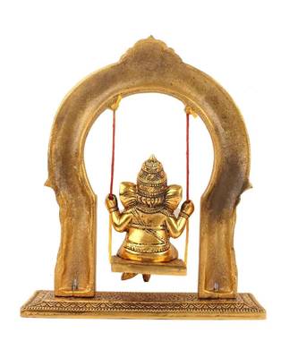 Vintage Gulley White Metal Golden Oxidized Ganesha on Swing Decorative Diwali Home Decoration & Gift Item I Ganpati 3