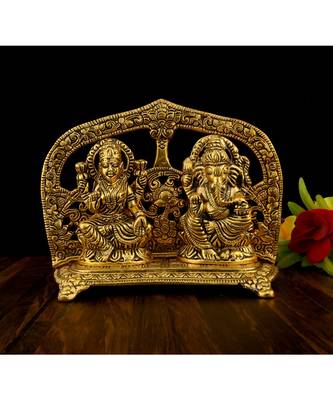 Vintage Gulley White Metal Golden Oxidized Ganesha Laxmi Sitting Decorative Diwali Lakshmi I Ganesh I Metal 1
