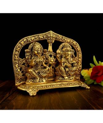 Vintage Gulley White Metal Golden Oxidized Ganesha Laxmi Sitting Decorative Diwali Lakshmi I Ganesh I Metal 2