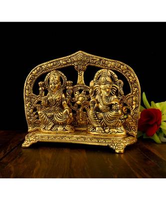Vintage Gulley White Metal Golden Oxidized Ganesha Laxmi Sitting Decorative Diwali Lakshmi I Ganesh I Metal 3