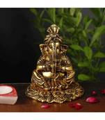 Vintage Gulley White Metal Golden Ganesha with Musical Instrument Small Decorative Diwali Home Decoration & Gift Item