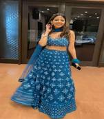 blue sequins net indo western lehenga with blouse