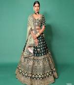 bottle green embroidery silk traditional lehenga with blouse