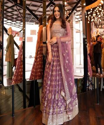 lavender sequins georgette western lehenga with blouse 1