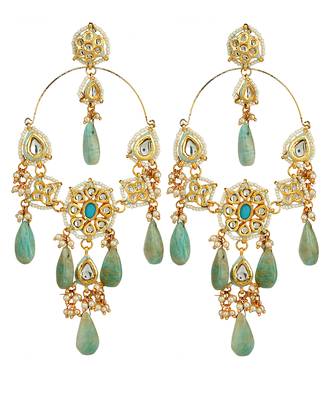 Gold Plated Kundan Polki Drop Earrings 3