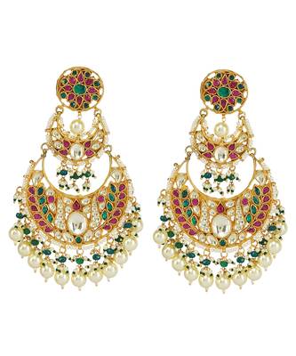Gold Plated Kundan Polki Chandbali Earrings 4