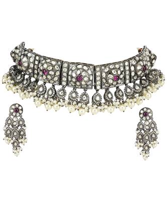 Gold Plated Bead & Kundan Polki Necklace Set 4