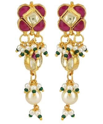 Gold Plated Kundan Polki Red Necklace Set 3
