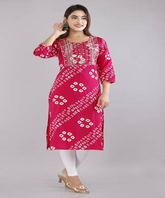 Women Rayon Printed EmbroideryKurti 1