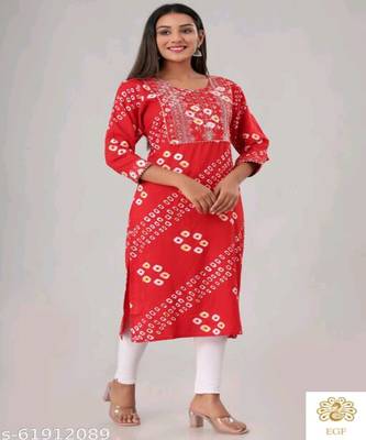 Women Rayon Printed EmbroideryKurti 1