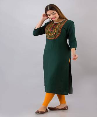 Women Rayon Solid Embroidery Kurti 1