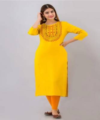 Women Rayon Solid Embroidery Kurti 1