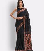 Black hand woven cotton saree with blouse