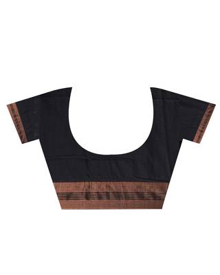 Black hand woven cotton saree with blouse 5