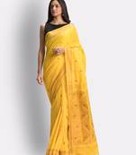 Yellow hand woven cotton saree with blouse
