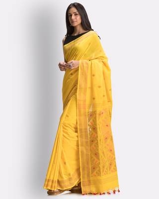 Yellow hand woven cotton saree with blouse 2