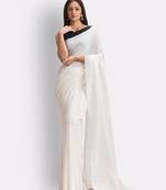 White hand woven cotton saree 
